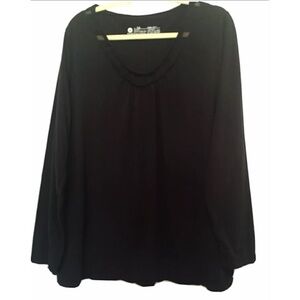 HUETOPIA Sz 2X Blk Tee Chiffon Peek A Boo Neckline
